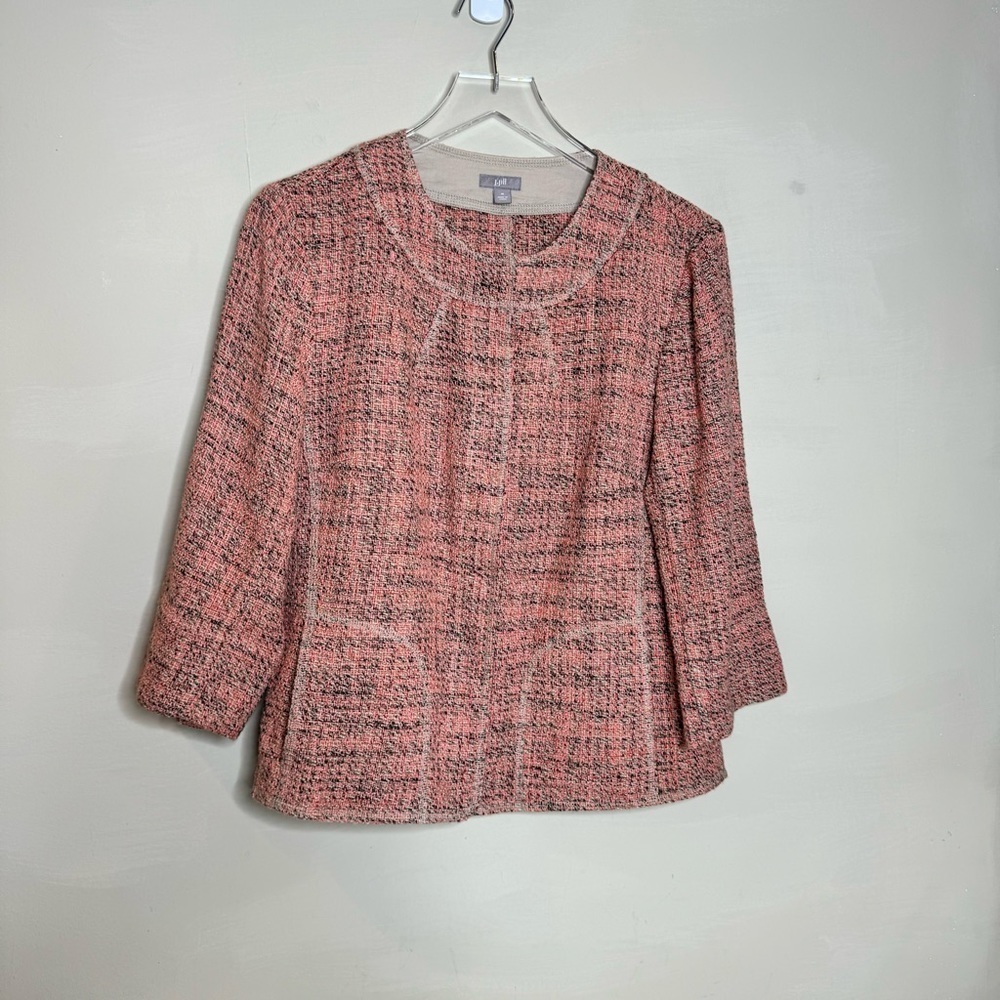 J. Jill Coral Tweed Blazer Jacket snap front closure